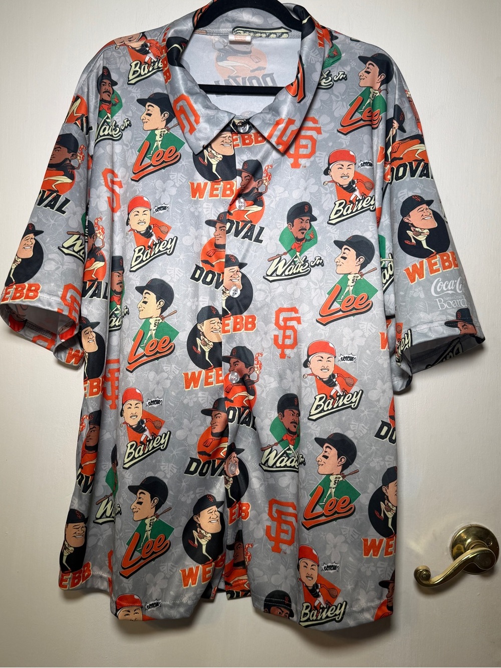 San Francisco Giants Hawaiian Graphic Button-Up Shirt Gray Bailey Doval Webb Lee